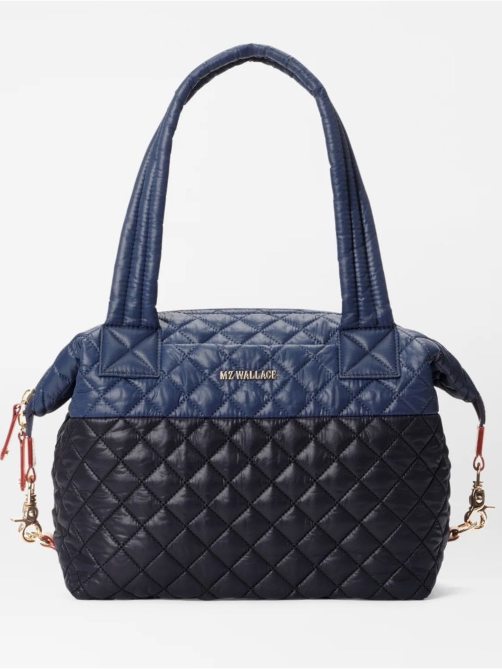 MZ Wallace Sutton Deluxe Medium Bag Black Navy Tote Crossbody Purse Pouch Strap